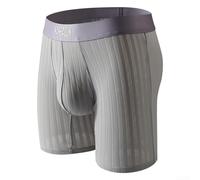 Mens Boxer Briefs Ice Silk Long Leg Shorts Moisture Wicking Mesh Underwear Trunks Active Fit M-2XL(Grey XL)