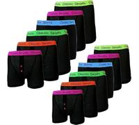 Mens Boxer Neon Shorts Branded Soft Cotton Ribbed Underwear Trunks Assorted Black Neon Waistband Boxers Plain Cotton Stretch Boxershorts 12 pack (Neon Black)