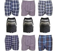 Mens Boxer Shorts Multipack, Woven Loose Fit Underwear Boxers Elastic Waistband, Plain & Check Mix Boxers Short