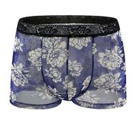 Mens Boxer Shorts See Through Lace Underwear Novelty Boxers for The Bedroom Solid Colour Breathable Naughty Hipsters Funny Erotic Underpants with Pouch Fashion Sissy Panties