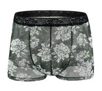 Mens Boxer Shorts See Through Lace Underwear Novelty Boxers for The Bedroom Solid Colour Breathable Naughty Hipsters Funny Erotic Underpants with Pouch Fashion Sissy Panties