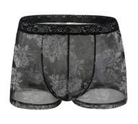 Mens Boxer Shorts See Through Lace Underwear Novelty Boxers for The Bedroom Solid Colour Breathable Naughty Hipsters Funny Erotic Underpants with Pouch Fashion Sissy Panties