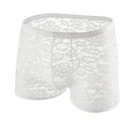 Mens Boxer Shorts See Through Lace Underwear Novelty Boxers for The Bedroom Solid Colour Breathable Naughty Hipsters Funny Erotic Underpants with Pouch Fashion Sissy Panties