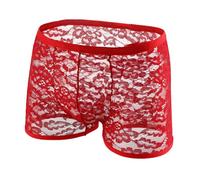 Mens Boxer Shorts See Through Lace Underwear Novelty Boxers for The Bedroom Solid Colour Breathable Naughty Hipsters Funny Erotic Underpants with Pouch Fashion Sissy Panties