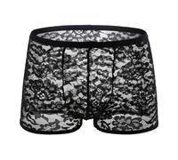 Mens Boxer Shorts See Through Lace Underwear Novelty Boxers for The Bedroom Solid Colour Breathable Naughty Hipsters Funny Erotic Underpants with Pouch Fashion Sissy Panties