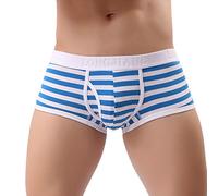 Men's Boxer Shorts - Sexy Striped Briefs Bulge Breathe Underwear Plain Pouch Underwear for Men Anti Chafing Briefs Underpants Regular Leg Trunk Boxer Shorts Stretch Comfortable Hipster Boxers Blue