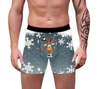 Mens Boxers Funny- Designer Boxers for Men- Boxers Reindeer Snowflake Santa Claus Printed Design Trunks Christmas Special Boyshort Style Soft 3d Novelty Xmas Underpants Breathable Comfortable Retro