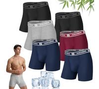 Mens Boxers Shorts Multipack Bamboo Boxers 6 Pack Breathable Underwear Trunks Longer Leg Boxer Shorts - No Itchy Labels - Moisture Wicking - Elastic Waist, Comfortable Boxer Briefs with Open Fly