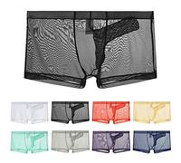 Mens Boxers With Elephant Pouch Mens See Through Tight Boxers Sheer Fishnet Underwear Sexy Long Penis Pouch Underpants Nightclub Panties Separate Physiological Brief Ultra Thin Tulle Trunks