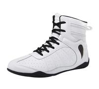 Men's Boxing Wrestling Shoes, Leather Ankle Support Non-Slip Training Competition Boots Comfortable Kickboxing Fighting Footwear,White,8 UK