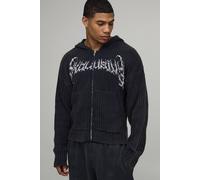 Men's Boxy Acid Wash Gothic Ribbed Hoodie | Grey | Size Small | BOOHOOMAN