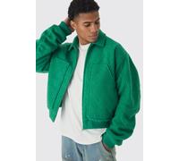 Mens Boxy Boucle Ruched Sleeve Bomber Jacket In Green, Green M