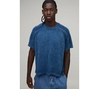 Men's Boxy Fit Acid Wash Ribbed Knitted T-Shirt | Blue | Size X-Large | BOOHOOMAN