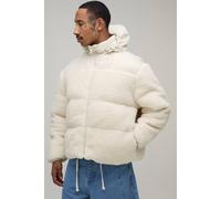 Men's Boxy Fit Nylon & Borg Panel Puffer | Ecru | Size Small | BOOHOOMAN