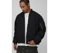 Men's Boxy Fit Peached Embroidered MA1 Bomber Jacket | Black | Size X-Small | boohooMAN