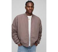 Men's Boxy Fit Peached Embroidered MA1 Bomber Jacket | Mauve | Size X-Small | boohooMAN