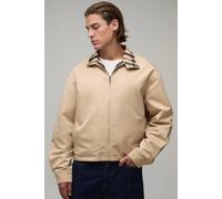 Men's Boxy Fit Reversible Check Twill Harrington Jacket | Brown | Size Medium | BOOHOOMAN