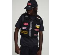 Men's Boxy Fit Twill Applique Rodeo Vest | Black | Size X-Small | BOOHOOMAN