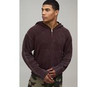 Men's Boxy Fit Washed Effect Knitted Hoodie | Chocolate | Size Medium | BOOHOOMAN