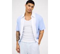 Men's Boxy Relaxed Contrast Colour Block Knitted Shirt | Blue | Size Small | BOOHOOMAN