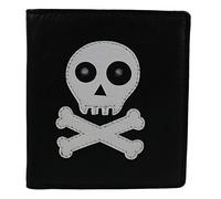 Mens Boys Black Compact Leather Skull & Cross Bones Wallet by Mala Change