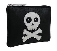 Mens Boys Black Leather Skull & Cross Bones Coin Purse by Mala Zipped Hand