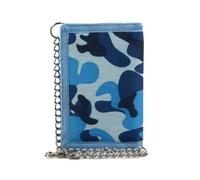 Mens Boys Camouflage Canvas Tri-Fold Wallet with Chain & Clip CAMO Slim-Blue/Navy