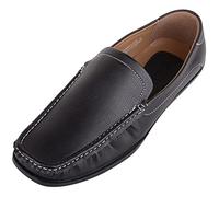 Mens Boys Slip On Formal Casual Faux Leather Loafer Moccasin Shoes with Stitch Detail - UK 5 Black