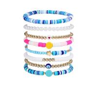 Mens Bracelet Bracelet Rings Set Preppy Colorful Heart Star Clay Beads Stackable Charms Aesthetic Message Colors Valentine Women Rings, one size, Plastic, No Gemstone