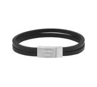 Men's Bracelet Custom Black Flat Leather, Double Wrap with Silver Buckle