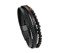 Mens Bracelet Leather Black Tiger Eye Stone Beaded Bracelet With Magnetic Clasp Viking Multi-Layer Surfer Wristband Jewellery Gift For Boyfriend Dad Son Brother Black String With Red Tiger'S