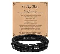 Mens Bracelet Leather Gifts Birthday - Premium Genuine Leather Bracelet for Man Black Stainless Steel Magnetic Clasp Bracelets Bangle for Christmas Anniversary, Gift for Boyfriend Husband Fiance
