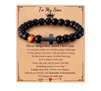 Mens Bracelet with Love Card Inspirational Jewelry Gifts for Man Christian Religious Baptism Valentines Day Graduation Retirement Christmas Beaded Bracelets Gifts, 7 inches to 9 inches, Crystal Agate