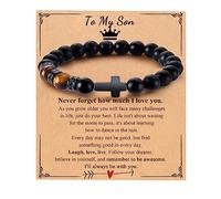 Mens Bracelet with Love Card Inspirational Jewelry Gifts for Man Christian Religious Baptism Valentines Day Graduation Retirement Christmas Beaded Bracelets Gifts, 7.5 inches, Crystal Agate stone, no