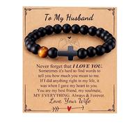 Mens Bracelet with Love Card Inspirational Jewelry Gifts for Man Christian Religious Baptism Valentines Day Graduation Retirement Christmas Beaded Bracelets Gifts, 7.5 inches, Crystal Agate stone, no