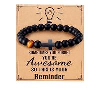 Mens Bracelet with Love Card Inspirational Jewelry Gifts for Man Christian Religious Baptism Valentines Day Graduation Retirement Christmas Beaded Bracelets Gifts, 7.5 inches, Crystal Agate stone, no