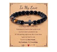 Mens Bracelet with Love Card Inspirational Jewelry Gifts for Man Christian Religious Baptism Valentines Day Graduation Retirement Christmas Beaded Bracelets Gifts, 7.5 inches, Crystal Agate stone, no