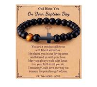 Mens Bracelet with Love Card Inspirational Jewelry Gifts for Man Christian Religious Baptism Valentines Day Graduation Retirement Christmas Beaded Bracelets Gifts, 7.5 inches, Crystal Agate stone, no
