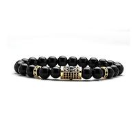 Mens Bracelets Beads, Black Beaded Bracelet for Men Cubic Zirconia Gold Gold Plated Base Trendy Lion Beaded Bracelet Bead Bracelets 8mm