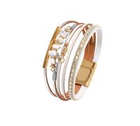 Mens Bracelets,Boho Multilayer Leather Bracelet Mens Leather Bracelet, Natural Stone & Metallic Bead Bangle With Strong Magnetic Closure, Valentine'S Day Gift Suitable for Both Men And Women White