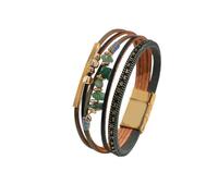 Mens Bracelets,Boho Multilayer Leather Bracelet Mens Leather Bracelet, Natural Stone & Metallic Bead Bangle With Strong Magnetic Closure, Valentine'S Day Gift Suitable for Both Men And Women Green