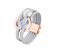 Mens Bracelets,Fashion Multilayer Leather Bracelet Metal Hoop Cuff Bangles With Magnetic Buckle Jewelry For Women Men Gray
