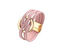Mens Bracelets,Fashion Multilayer Leather Bracelet Metal Hoop Cuff Bangles With Magnetic Buckle Jewelry For Women Men Pink