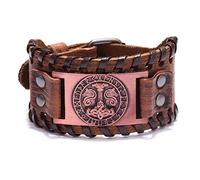 Men's Bracelets,Genuine Leather Bracelets for Men Black Viking Thors Hammer Nordic Runes Wristbands Wide Handmade Braided Adjustable Cuff Bangle Antique Copper