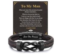Men's Bracelets Gifts for Men - Brown Braided Leather Infinity Knot Bracelets Engraved Letter Love You Forever for Husband, Mens Bracelets Gift for Birthday Christmas Anniversary