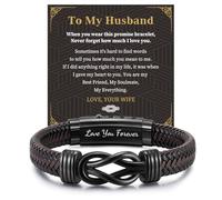 Men's Bracelets Gifts for Men - Brown Braided Leather Infinity Knot Bracelets Engraved Letter Love You Forever for Man, Mens Bracelets Gift for Birthday Christmas Anniversary