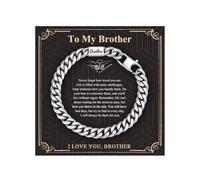 Men's Bracelets Gifts for Men - Engraved Silver Cuban Chain Bracelet Love Massage Personalised Mens Bracelets Birthday Valentines Christmas Presents for Men Teenage Boys (Brother, 8.3 Inch)