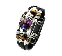 Mens Bracelets Leather, 12 Constellation Luminous Bracelet Adjustable Zodiacs Sign Leather Bangle With Buttons Charm Handmade Astrology Jewelry Gifts For Women Men Sagittarius