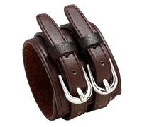 Mens Bracelets Leather,2 Layer Wide Belt Leather Men Wristband Black Bracelet Unisex Couple Gothic Rock Biker Adjustable Wristbands Strap Black Wrap Wrist Cuff Bangle Jewellery Gift Brown
