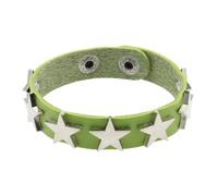 Mens Bracelets Leather,2Pcs Leather Punk Bracelet For Men Women Star Gothic Spikes Studded Bangle Handmade 80S Wristband Rock Party Jewelry Gift Cosplay Accessories Green